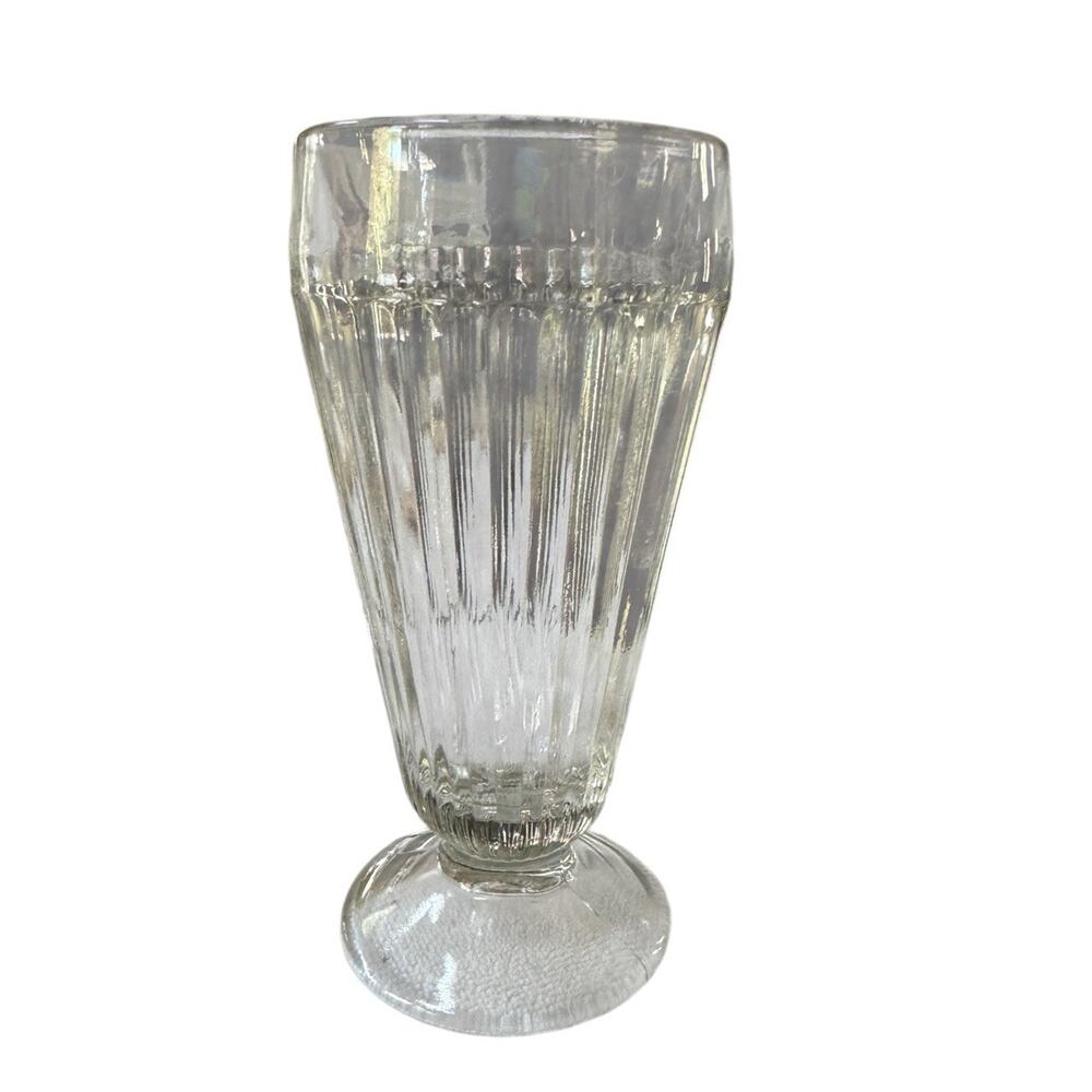 VTG Milkshake Parfait Float‎ Glass Pedestal Heavy Clear Soda Fountain Dessert